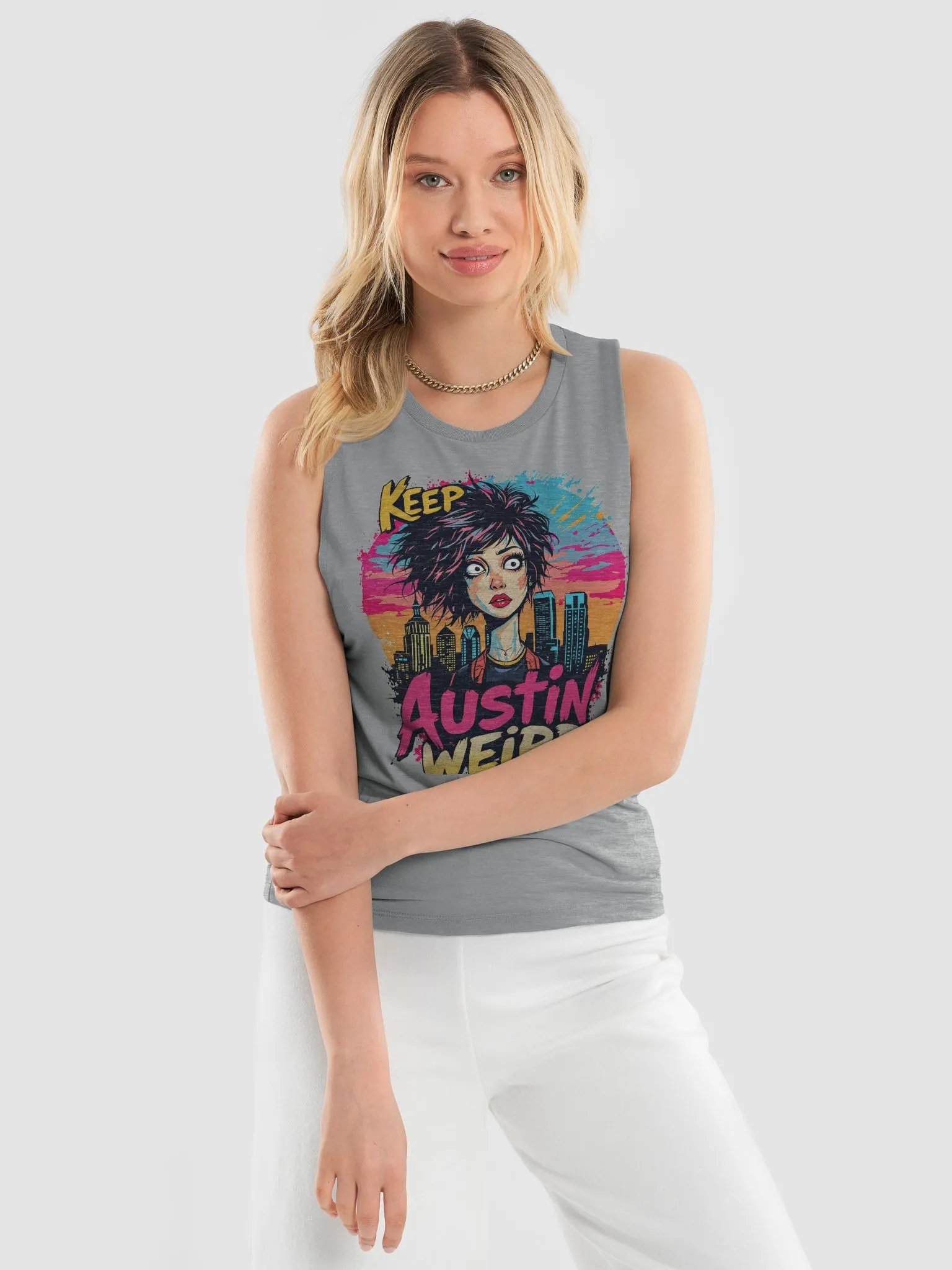 Keep Austin Weird Cartoon Muscle Tank product image (17)