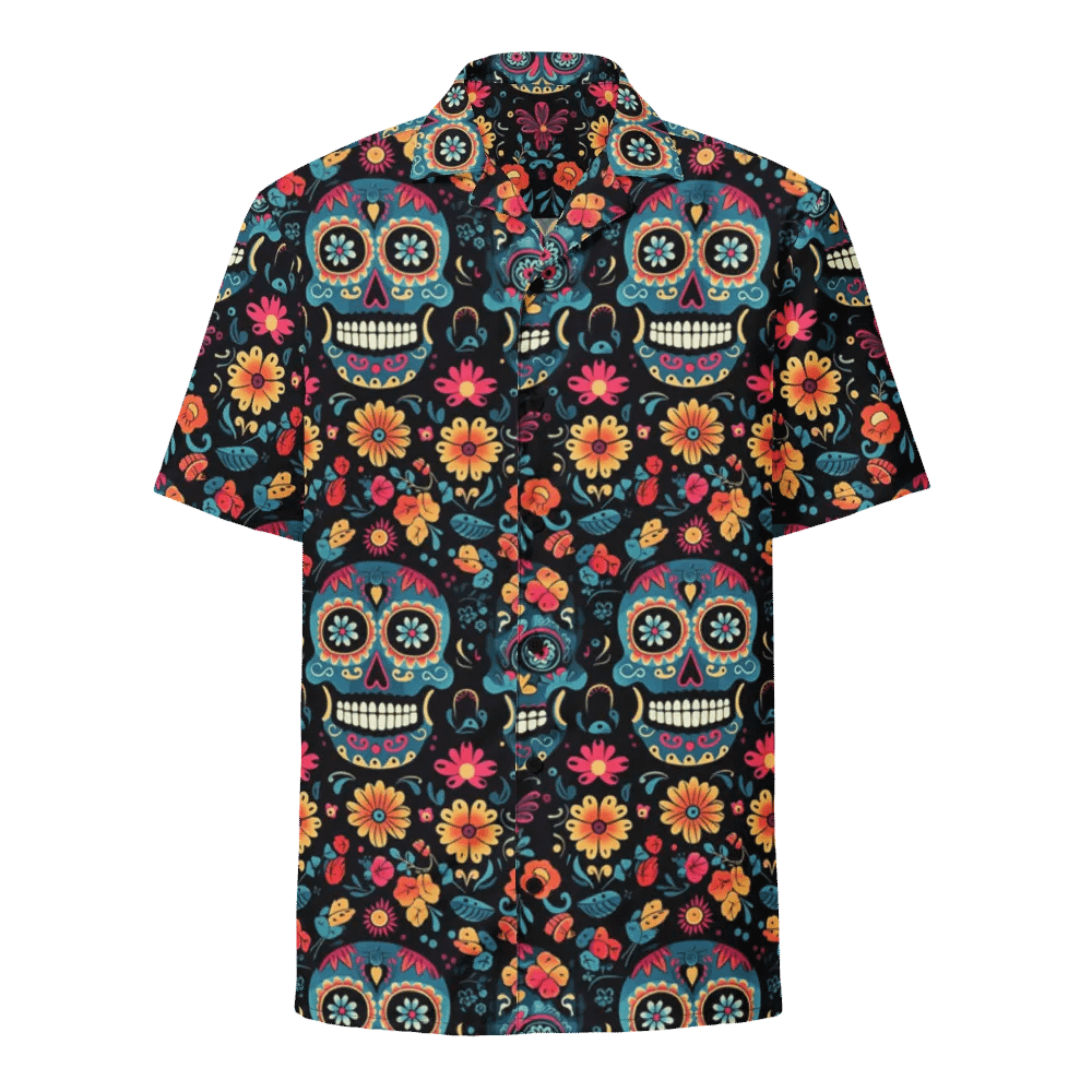 Mexican Art Design-Seamless Calavera and Floral Pattern Hawaiian Shirt product image (1)