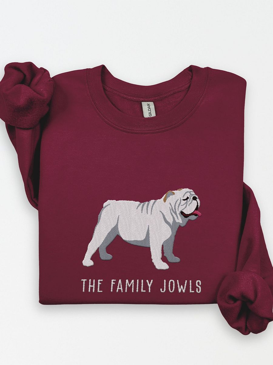 The Family Jowls Sweatshirt (Embroidered) of an English Bulldog(White) product image (1)