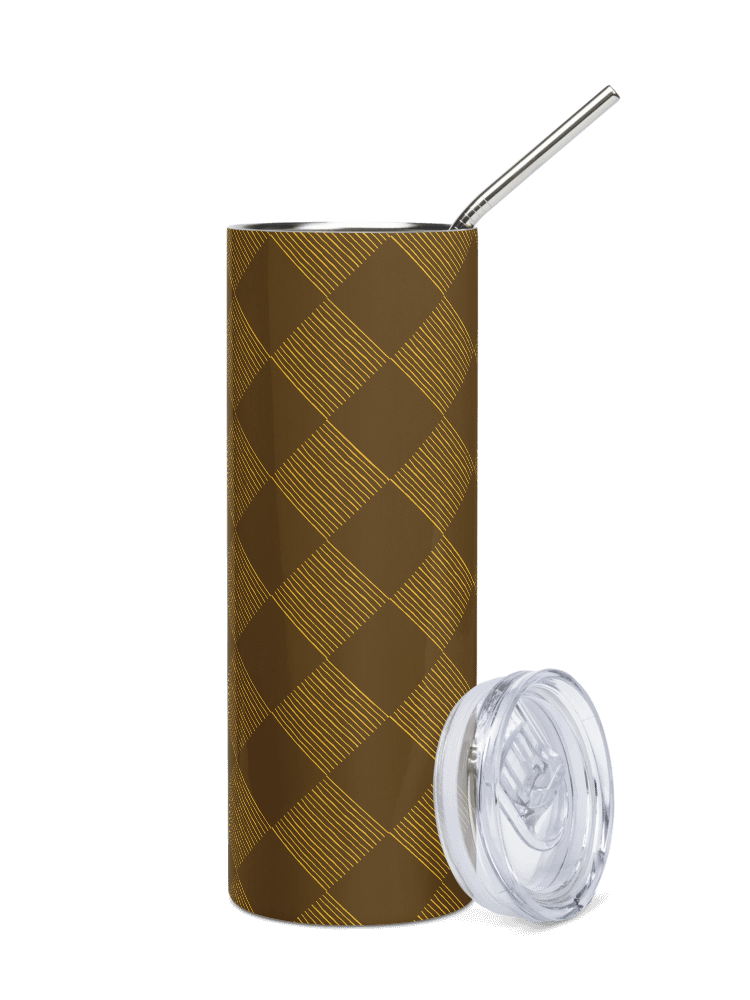 Brown and Gold Diamonds on 20-ounce Stainless Steel Tumbler with Straw product image (6)