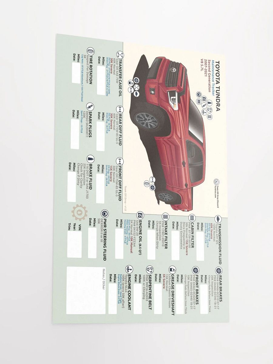 2nd Gen Tundra Maintenance Tracker - Barcelona product image (3)