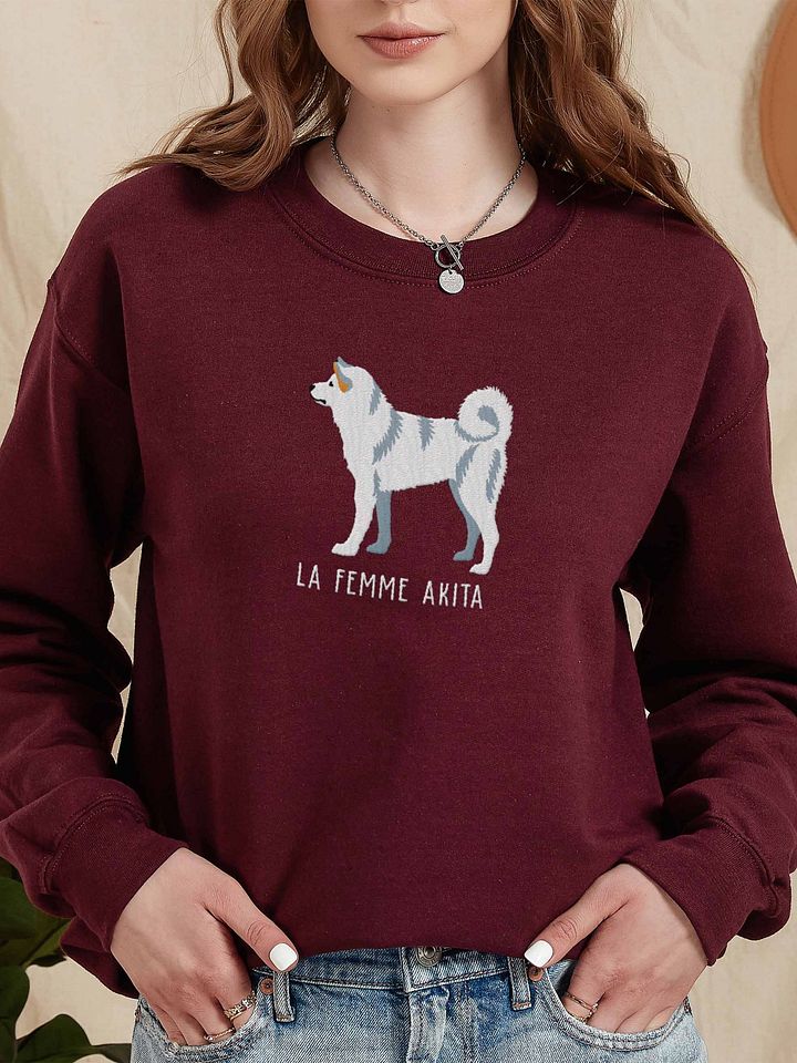 La Femme Akita Sweatshirt (Embroidered) of a Japanese Akita Inu(White) product image (2)