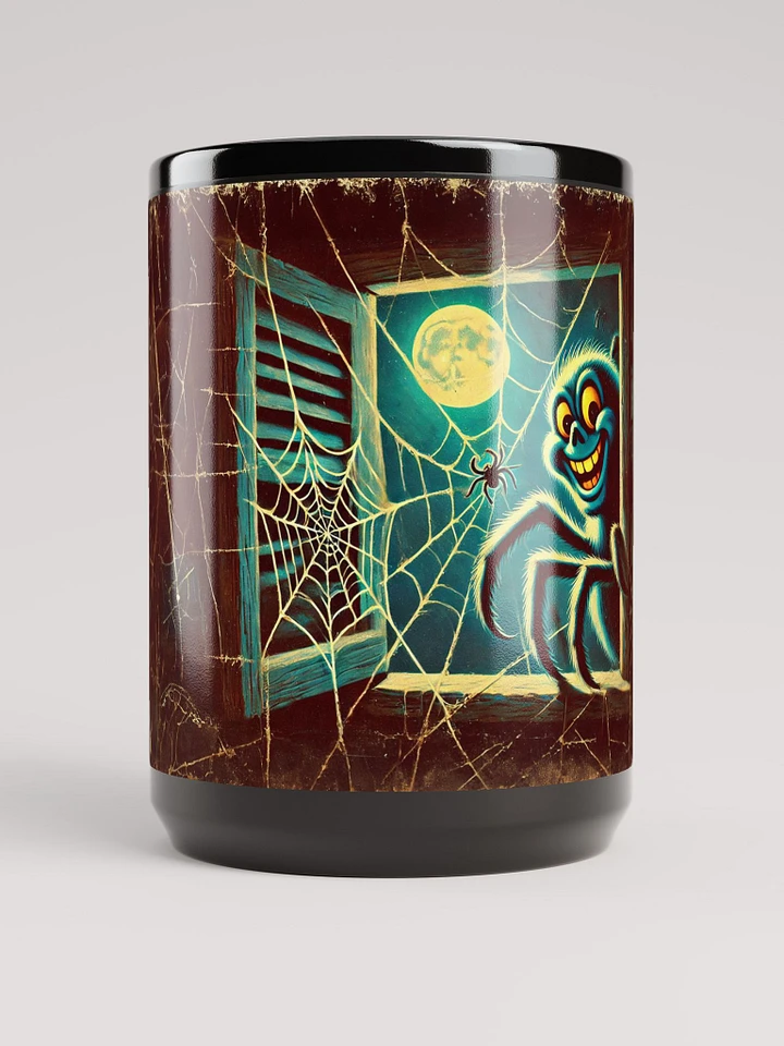 Giant Spider in a Window 15 oz Black Mug product image (1)