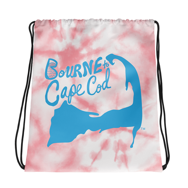 BOURNE to Cape Cod™ | Drawstring Bag | Beach-to-Gym Grab & Go | Coastal Vibe Sackpack Essential | Deep Sky Blue Logo on Pink Tie-Dye product image (1)