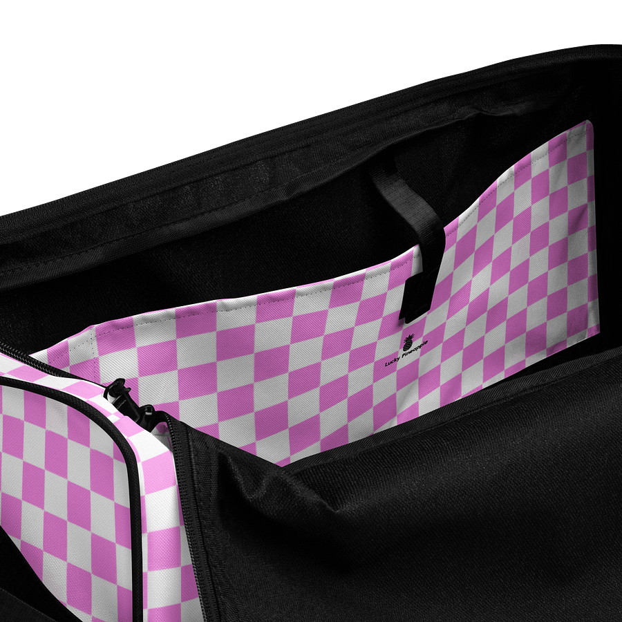 Checkered! Pastel Pink and White Checkers Duffel Bag product image (6)