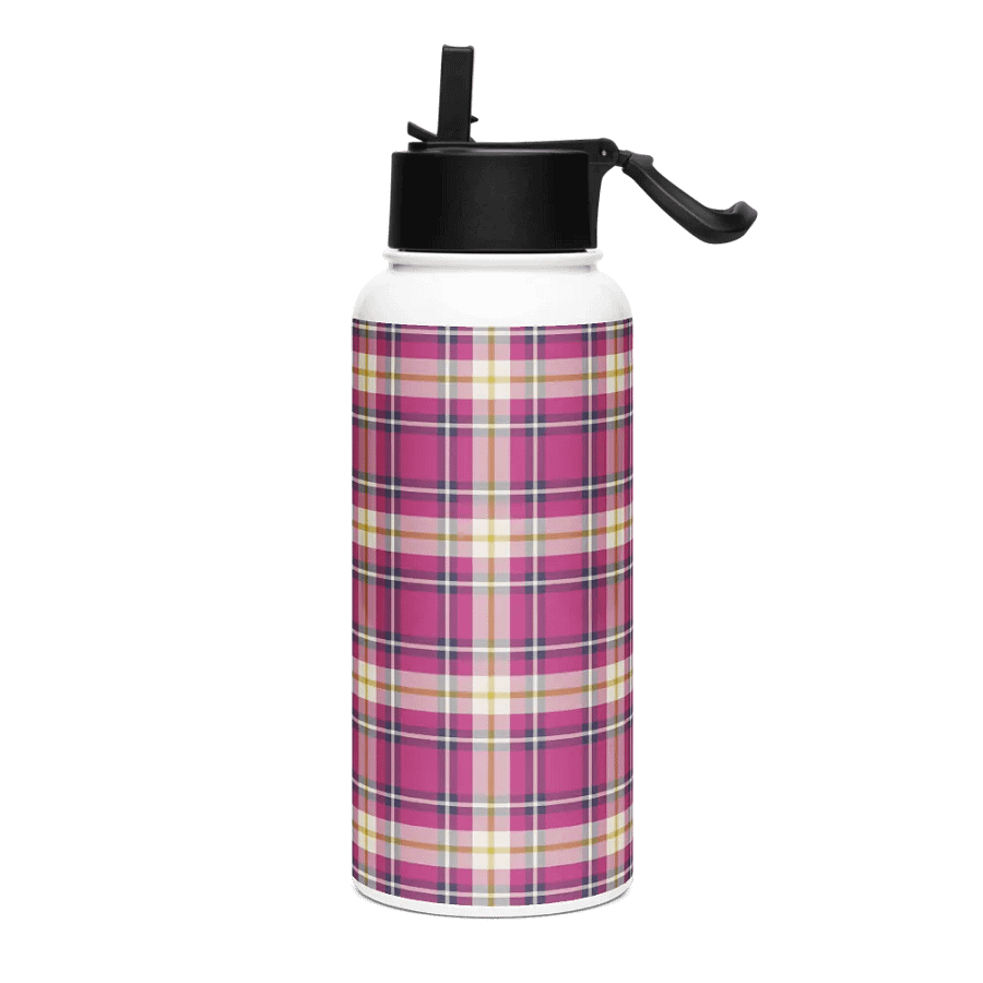 Hot Pink and Navy Blue Plaid Water Bottle product image (2)