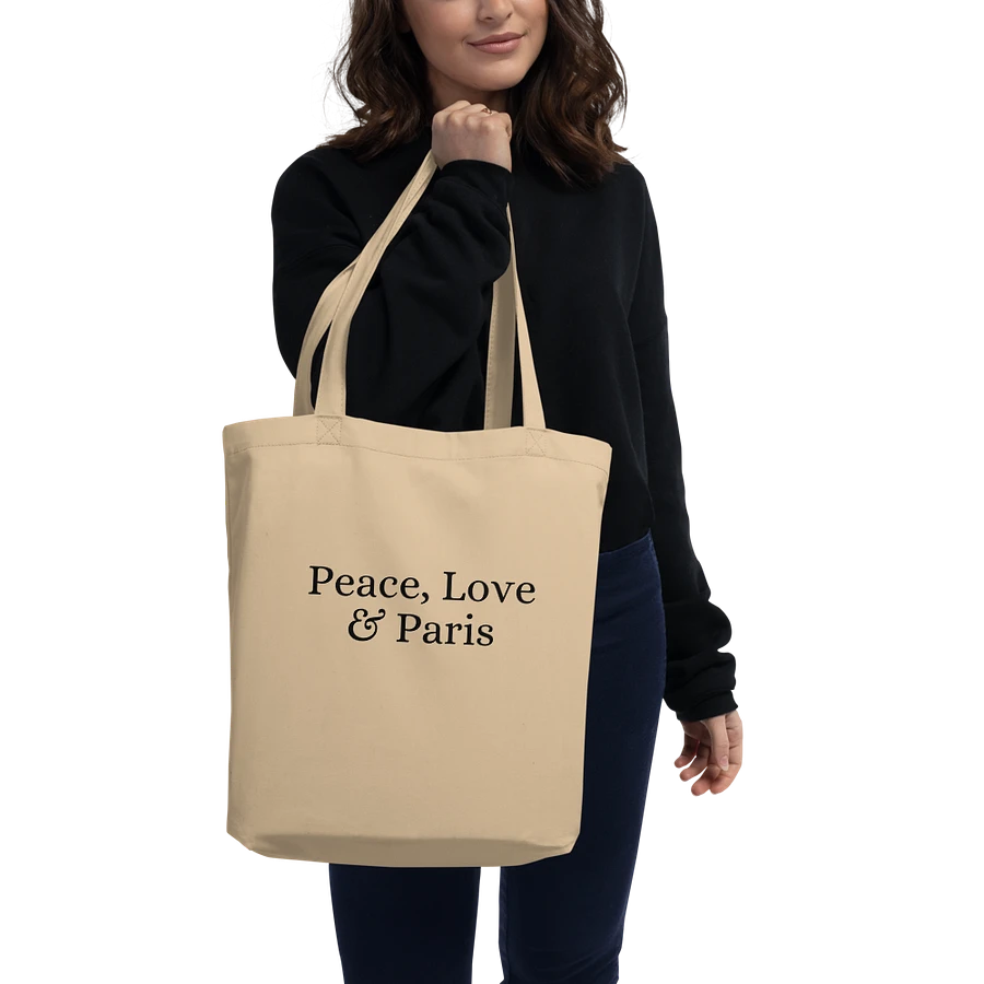 Peace, Love and Paris Organic Statement Tote Bag | Black Ink Design product image (1)