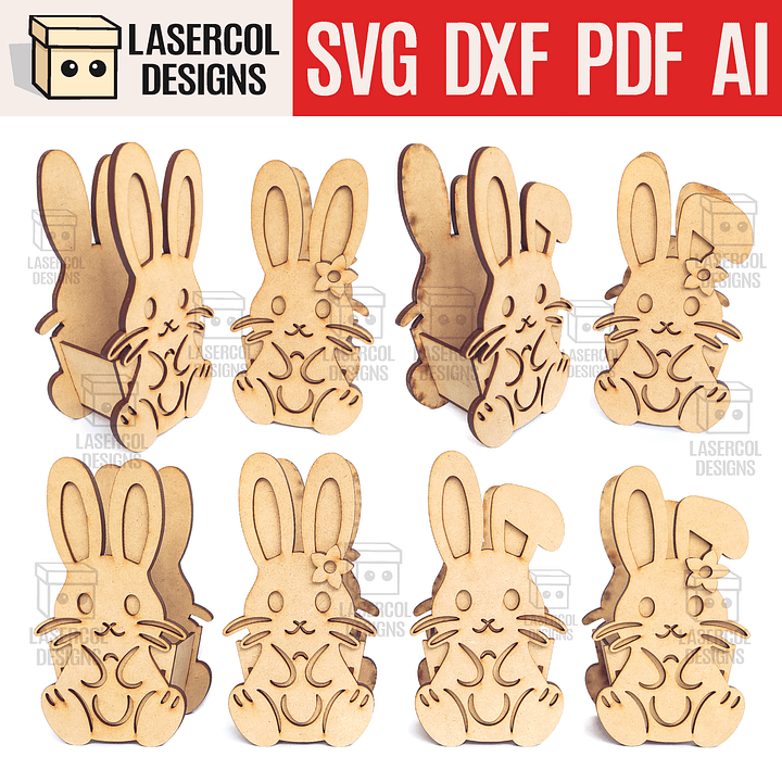 Easter Bunny Basket Set 2 (4 Styles, 2 Sizes) - Laser Cut Files product image (1)