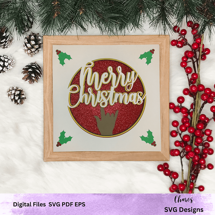 3D ASL Merry Christmas SVG Layered Shadow Box Design product image (2)