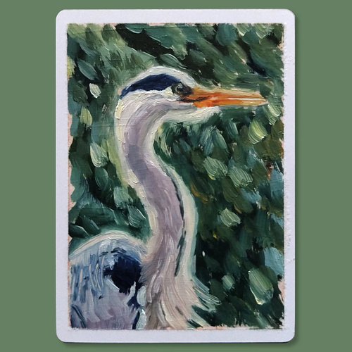 Heron - oil on card 64x89mm/2.5x3.5in

Enjoying miniature wildlife paintings at the moment. Expect to see a few more. 

#art ...