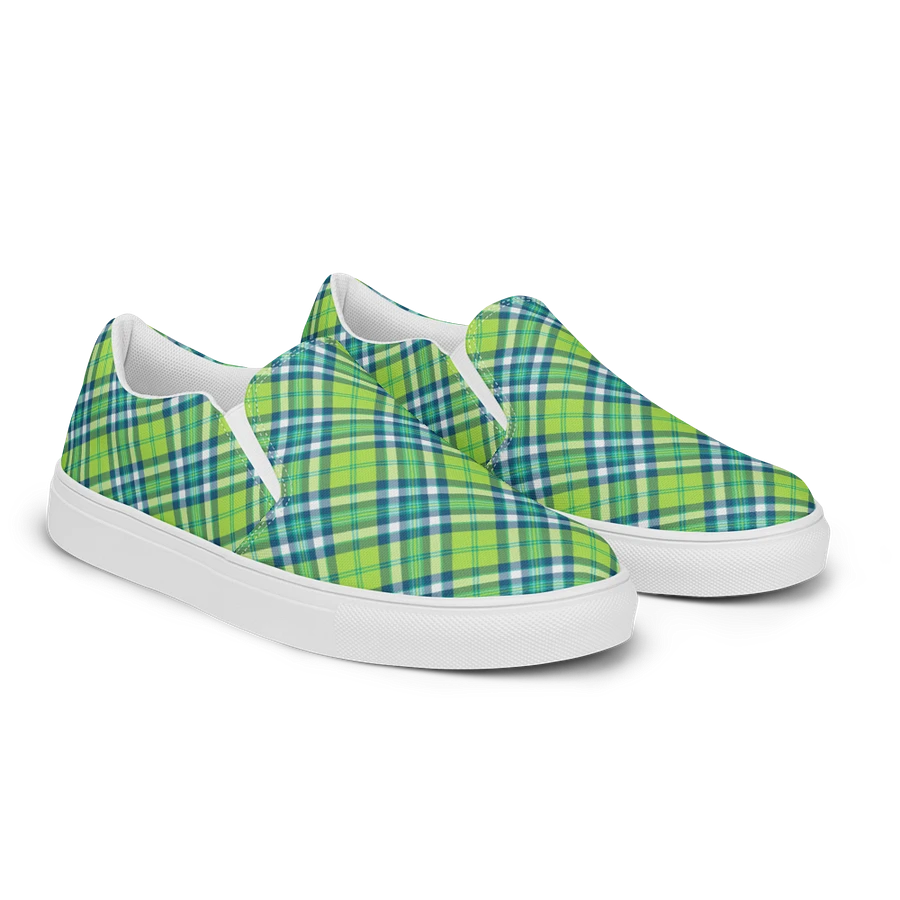 Lime and Turquoise Plaid Women's Slip-On Shoes product image (3)