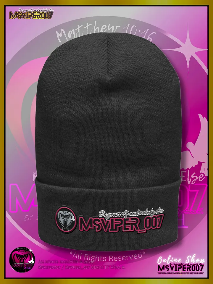 Cuffed Beanie [ Embroidered Design(s) ] - "MsViper_007™ Brand [pink/blk/V1] - Support&Sport" Stylish Beanie by Anna H. product image (1)