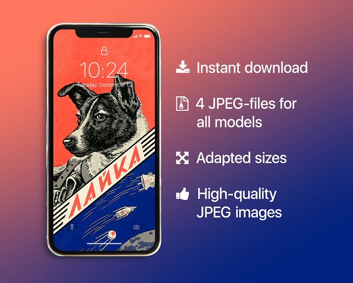 Phone Wallpaper: Laika, first space dog, USSR / Soviet vintage space poster — Instant digital download, mobile wallpaper, Laika wallpaper product image (1)