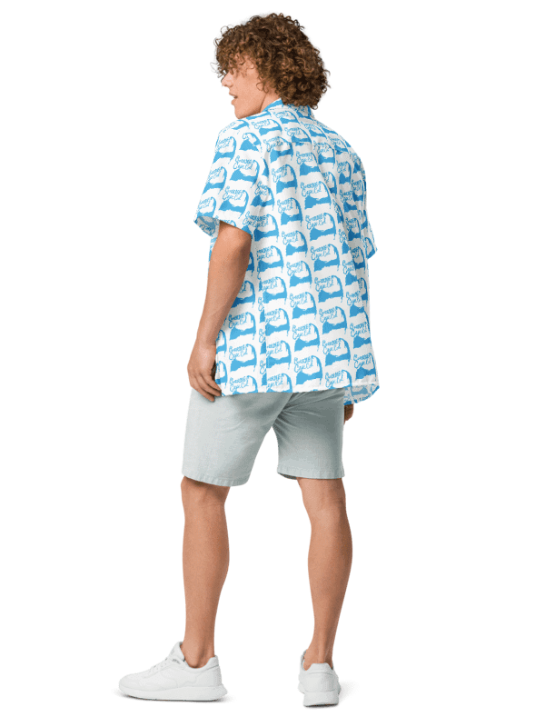 Women's | BOURNE to Cape Cod™ | Hawaiian Shirt | Classic Coastal Vibes | All-Over Logo Print | Blue on White product image (7)