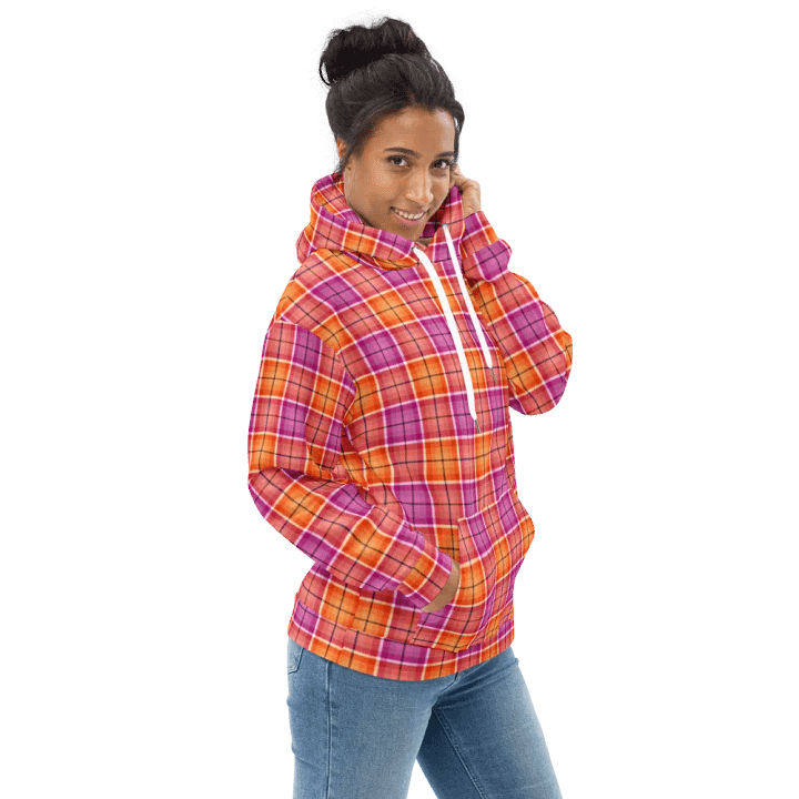 Bright Orange and Pink Plaid Hoodie product image (1)