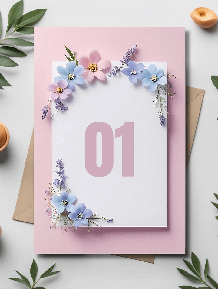 Floral Table Number Card - Dizynai (DTN-14) product image (1)
