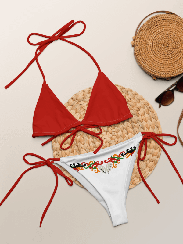 Low Rise Cheeky String Bikini, Red Top, White Bottoms product image (1)