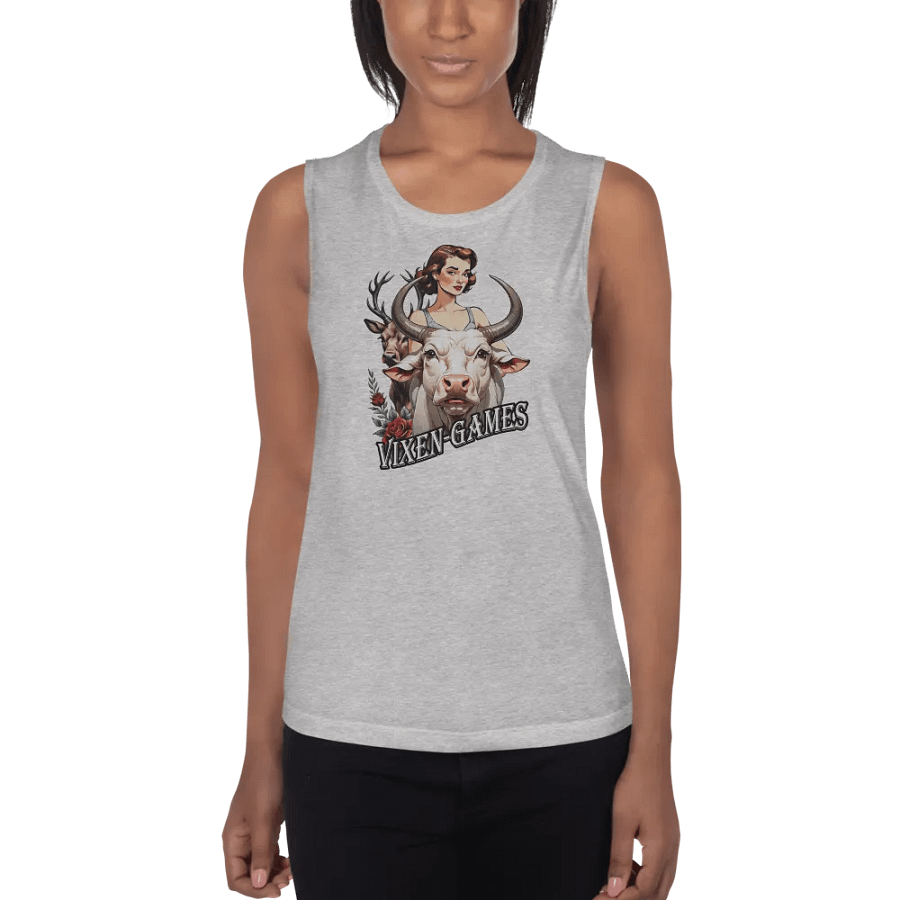 Vixen Games White Bull and Stag with roses flowy tank product image (9)