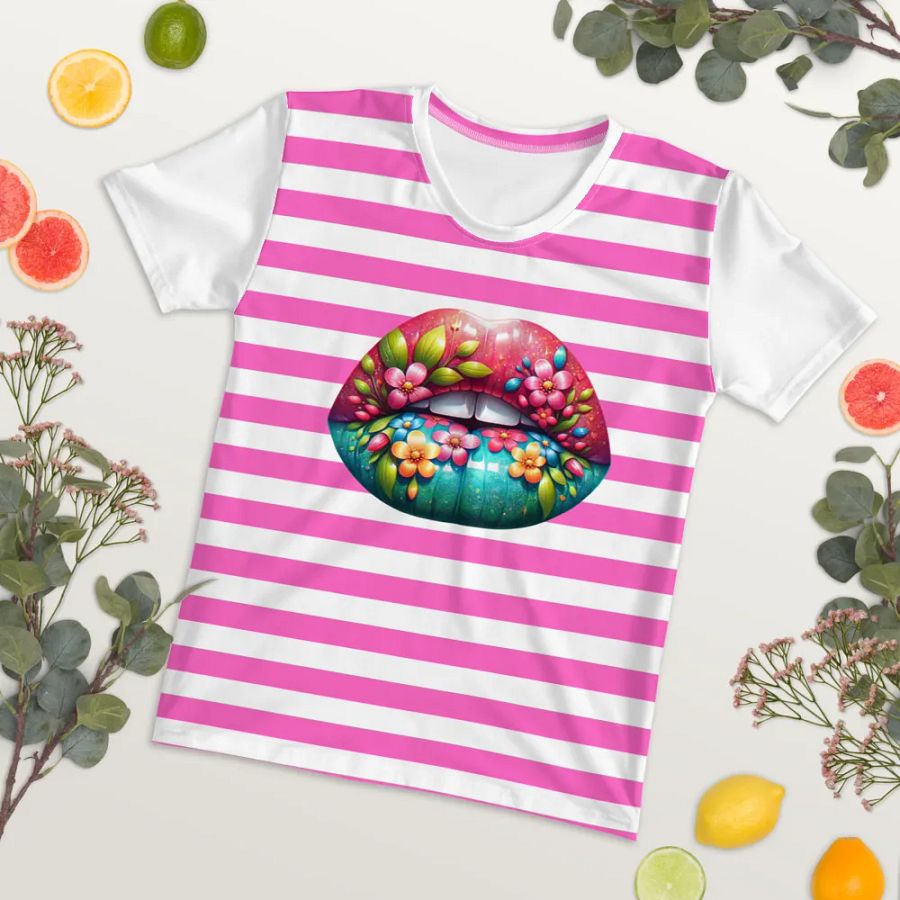 Blooming Lips Pink Stripped Tee product image (7)