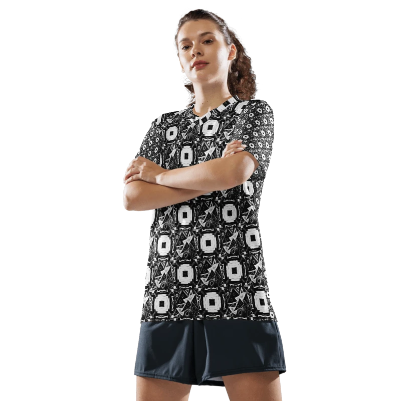 Abstract Black and White Triangles with Squares Unisex V Neck Sports Jersey product image (13)