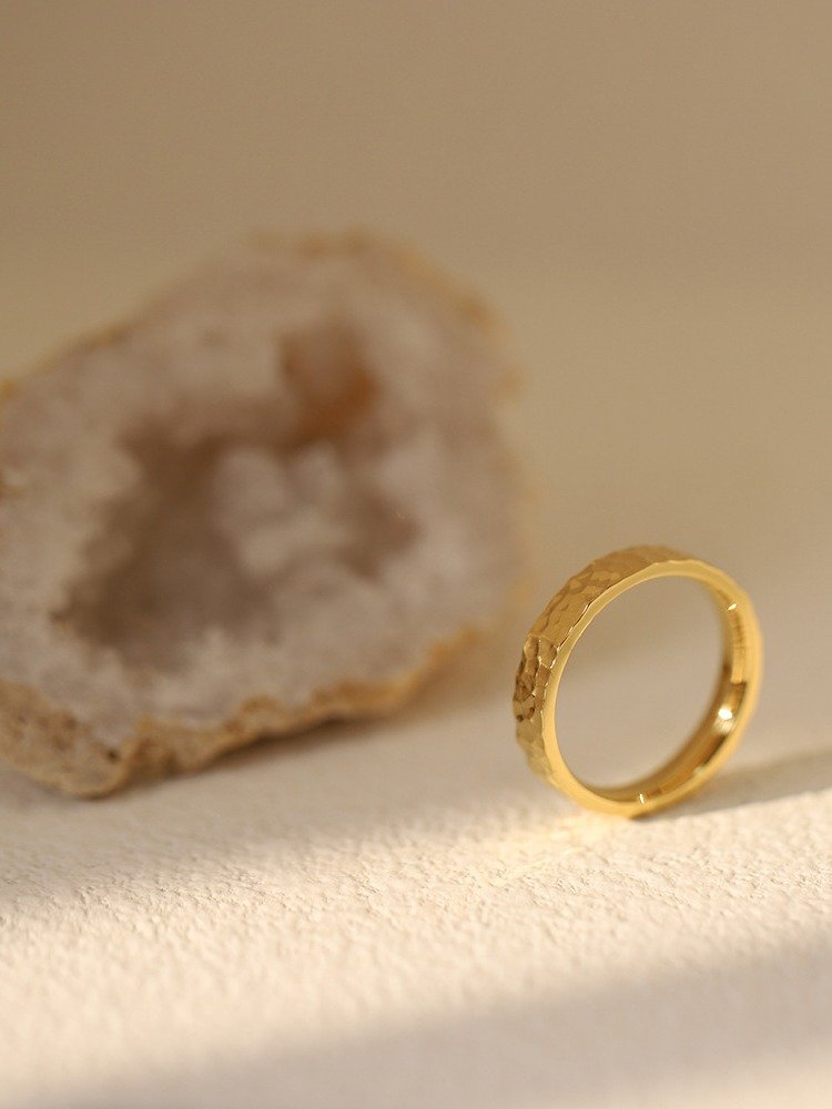 Hammered Texture Band Ring | 18K Gold Plated product image (8)