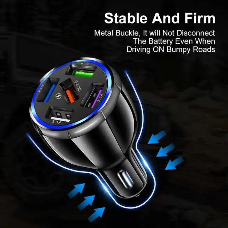 Qc 3.0 Fast Charging Adapter 2 Universal 18W Super Quick12V 5 Port Usb Car Charger product image (3)