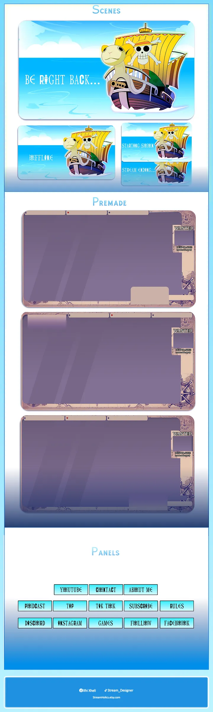 ONE PIECE Stream Overlay Pack, One Piece overlay animated, Anime Overlay Twitch, Twitch Overlay, Cozy Overlay, Map Stream Overlay product image (2)