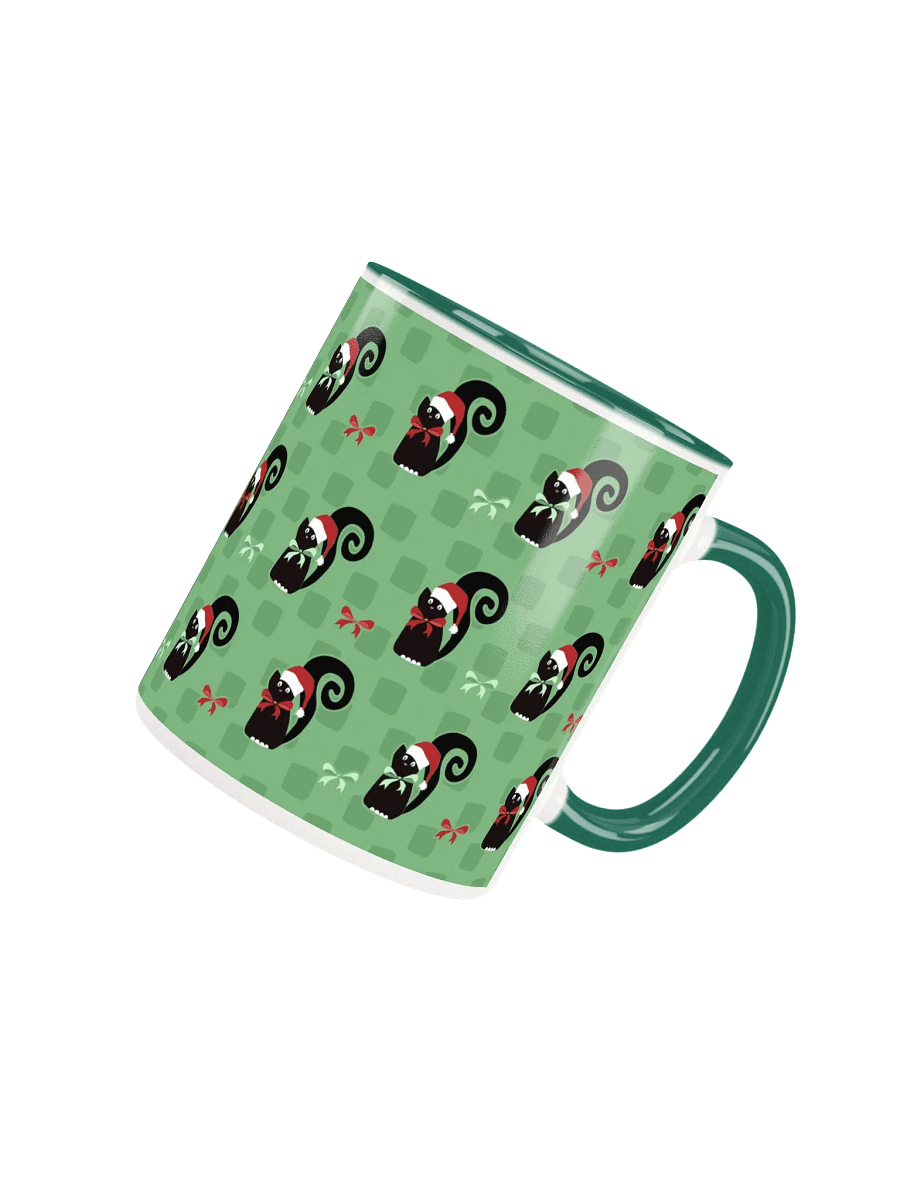 Black Christmas Kitties In-A-Row on Green on Ceramic Mug product image (9)
