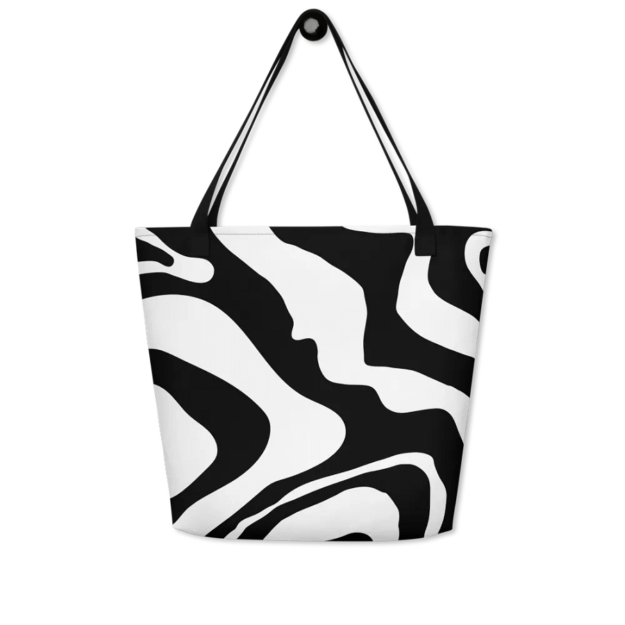 All-Over Print Large Tote Bag w/ Pocket - Black and White Wave Design product image (5)