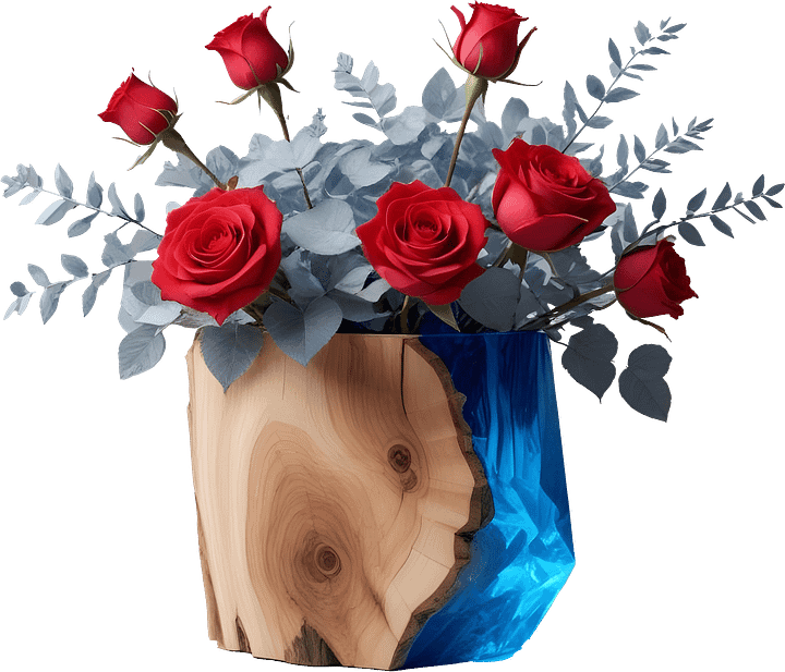 Blue Radiance – Wood and Resin Rose Vase PNG product image (1)