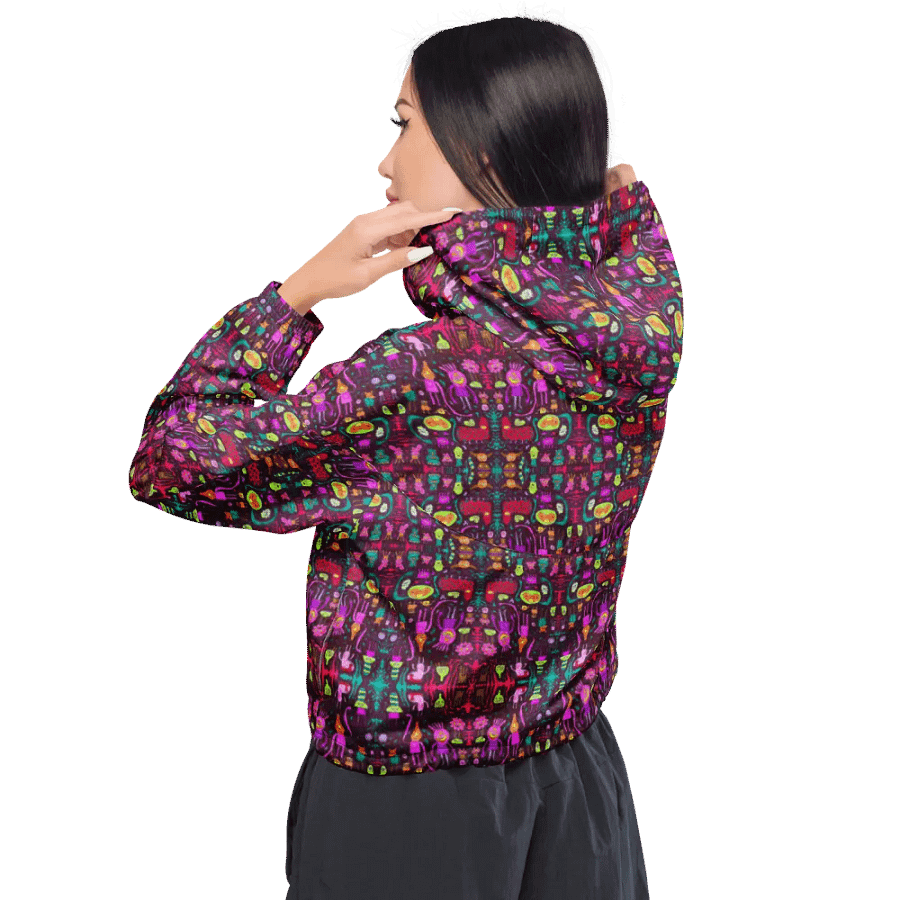Abstract Darker Doodle Creatures Ladies Cropped Wind Breaker product image (3)