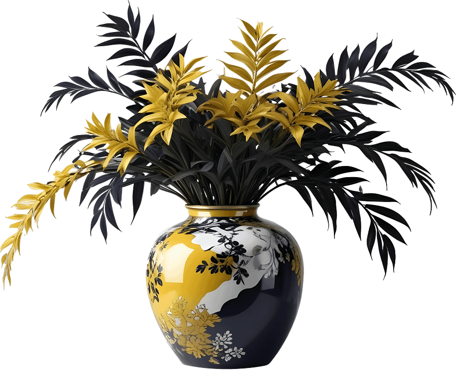 Chinese Porcelain Vase with Yellow Floral Arrangement PNG product image (1)