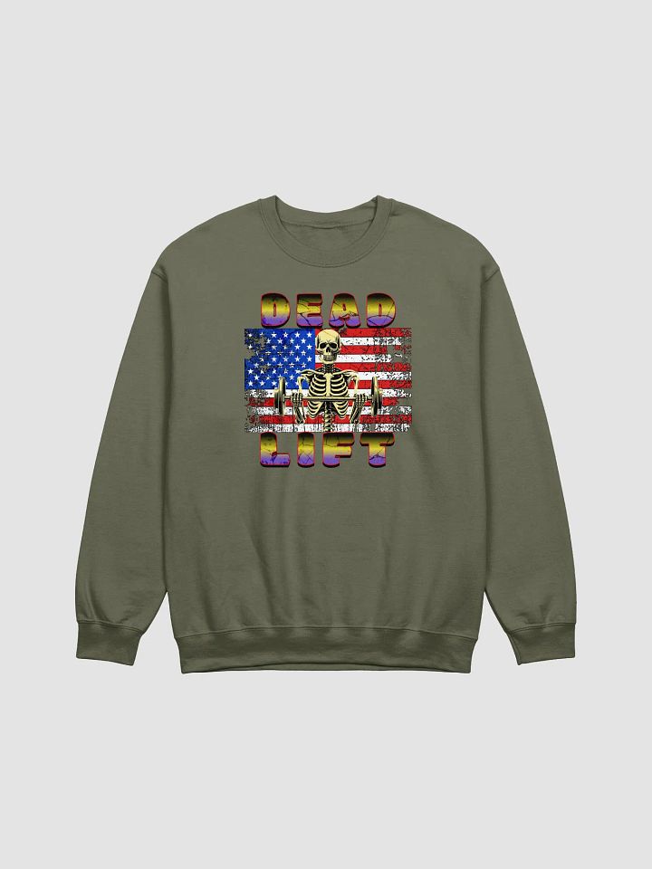Dead Lift Weightlifting Skeleton USA Flag Sweatshirt product image (1)