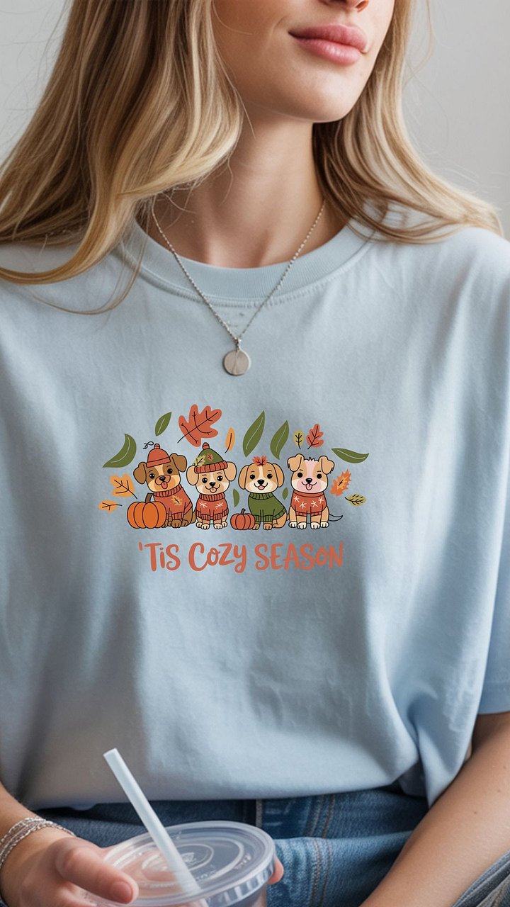 Cozy Season Dogs T-Shirt | Fall Dog Graphic Tee | Autumn Dog Shirt | ‘Tis Cozy Season Tee | Dog Lover Autumn T-Shirt product image (2)