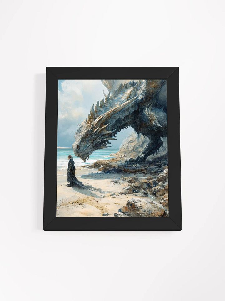Knight with a giant dragon on a beach - Framed High Quality Matte Poster product image (2)