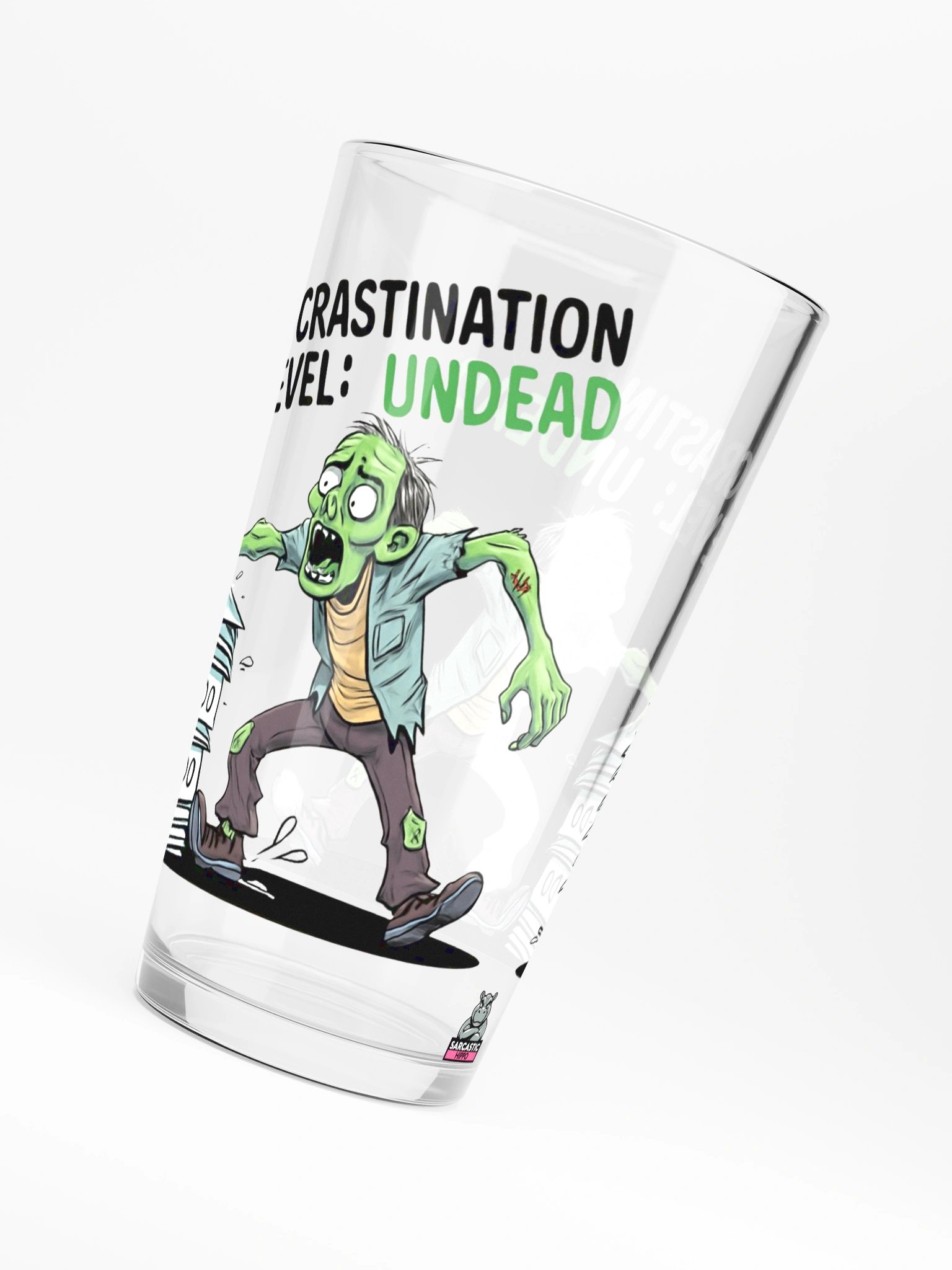 "Procrastination Level: Undead" Halloween - Zombie Pint Glass – Funny To-Do List Graphic Pint Glass for Chronic Procrastinators product image (2)