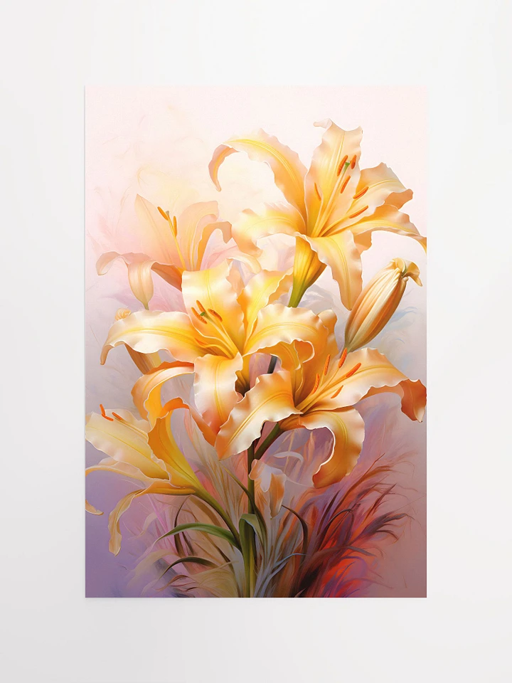 Radiant Golden Lilies Poster: Luxurious Botanical Art for Elegant Home Decor Matte Poster product image (2)