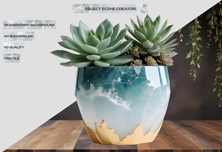 Aqua Serenity – Pot with Succulent PNG product image (2)