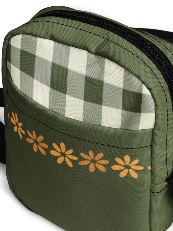 Green & Cream Gingham Crossbody Bag with Flowers – Boho Checkered Purse product image (3)