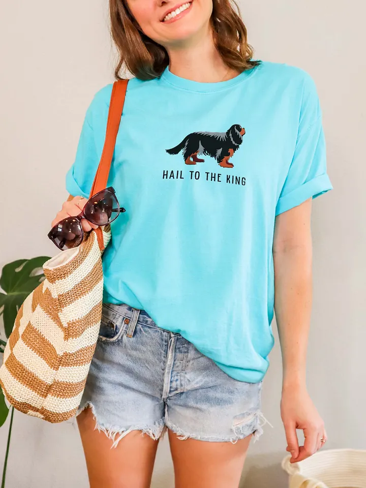 Hail to the King T-Shirt(Embroidered) of a Cavalier King Charles Spaniel(Black & Tan) product image (2)