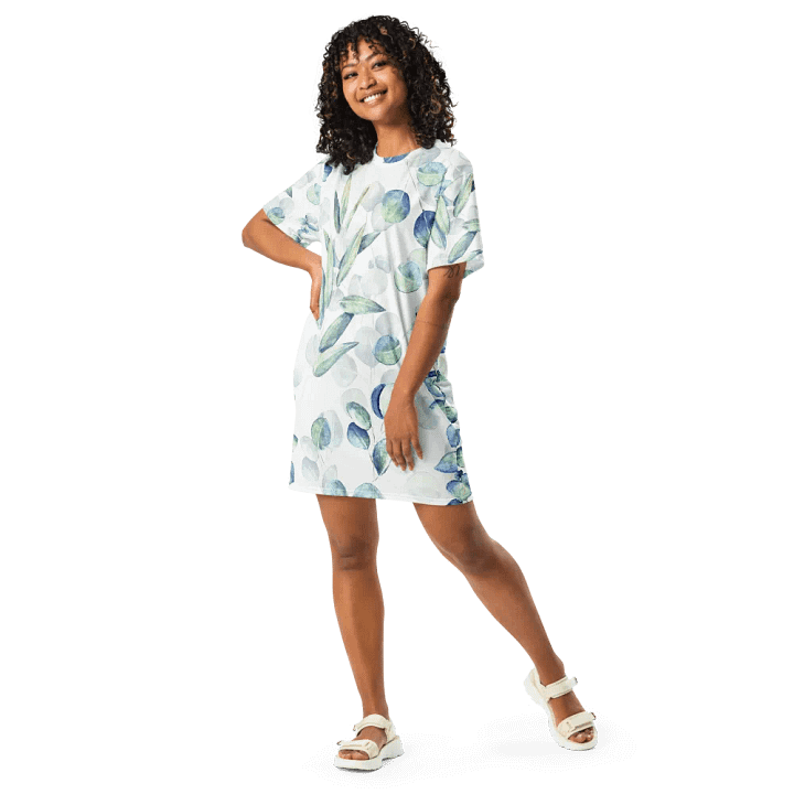 Watercolour Eucalyptus Branches and Leaves Pattern T-shirt Dress product image (1)