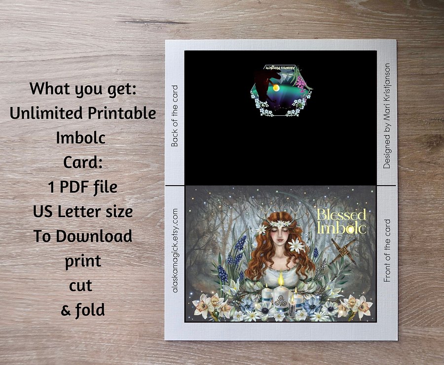 Printable Blessed Imbolc Card #1, Blank Inside, Goddess Brigid card product image (2)