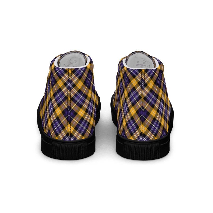 Purple and Yellow Gold Sporty Plaid Men's High Top Shoes product image (6)