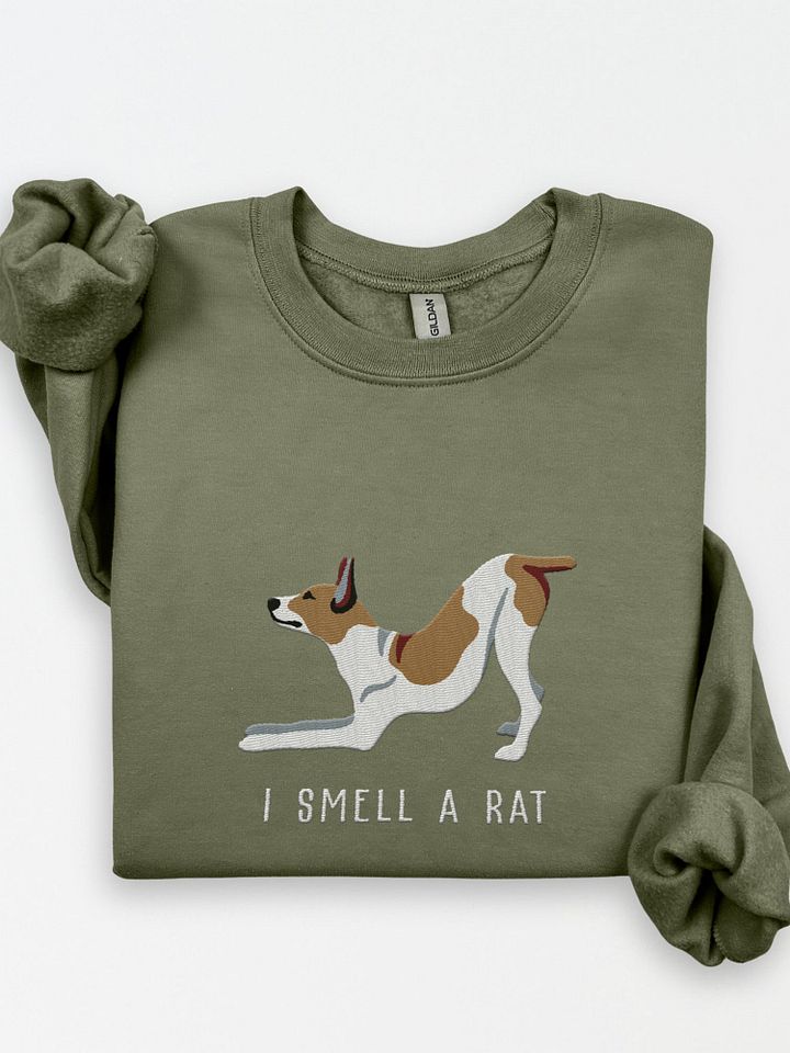 I Smell a Rat Sweatshirt (Embroidered) of a Rat Terrier(Brown & White) product image (1)