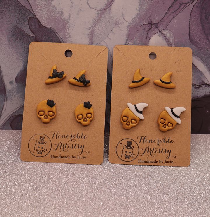 Gold Witchy Stud Earrings - Polymer Clay product image (1)