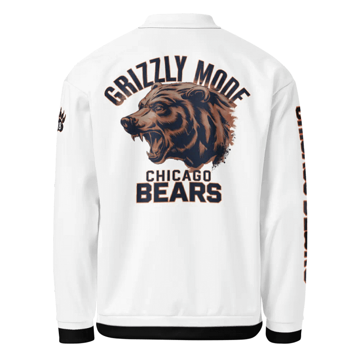 Chicago Bears Grizzly Mode White Bomber Jacket with Black Trim | NFL Home Locker product image (2)