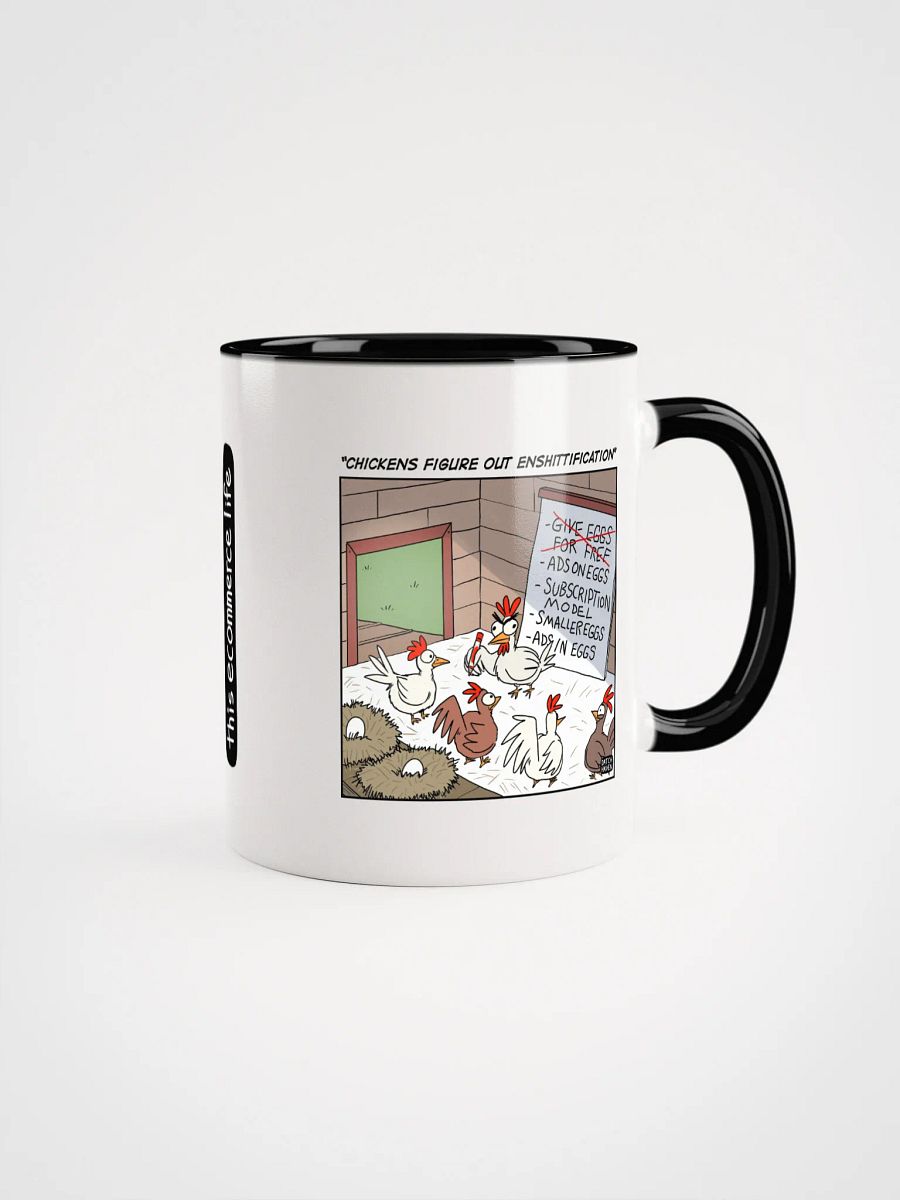 "Chickens figure out enshittification" mug product image (1)