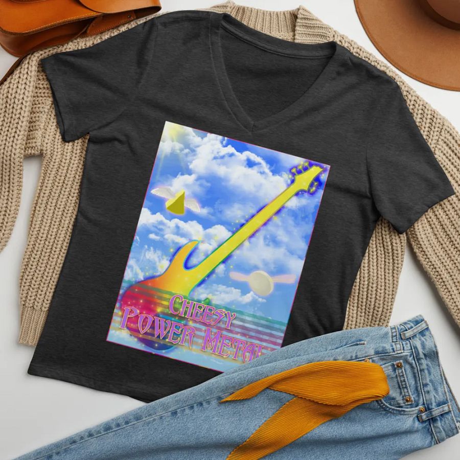 Cheesy Power Metal Relaxed Fit V-Neck T-shirt product image (7)