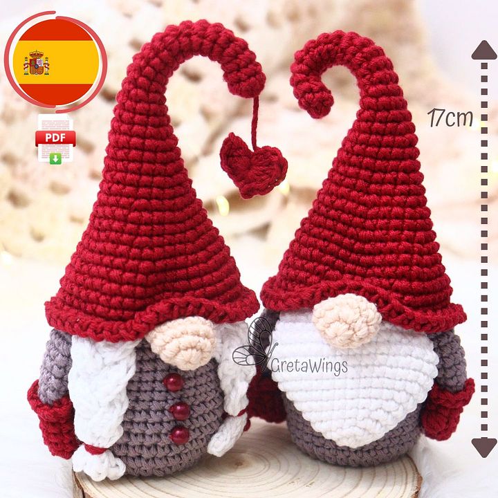 Patrón de amigurumi de gnomos inspirados en Navidad y San Valentín (Descarga Digital) product image (1)