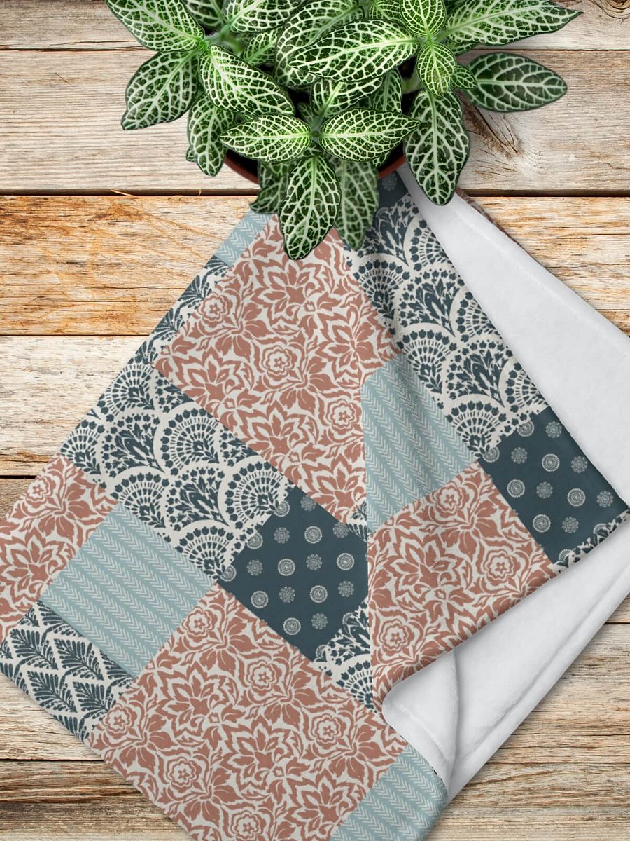 Boho Santa Fe Damask Patchwork Throw Blanket product image (4)